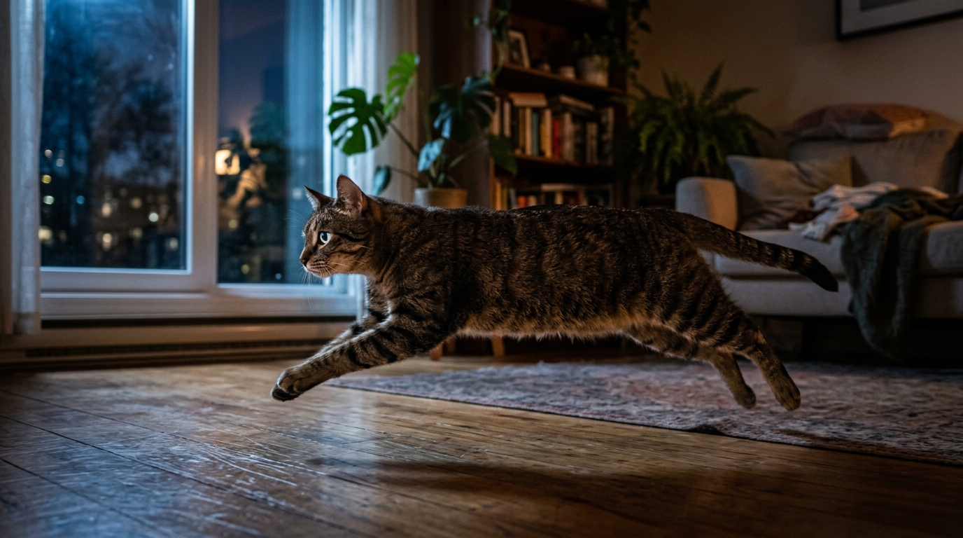 Katze rennt nachts