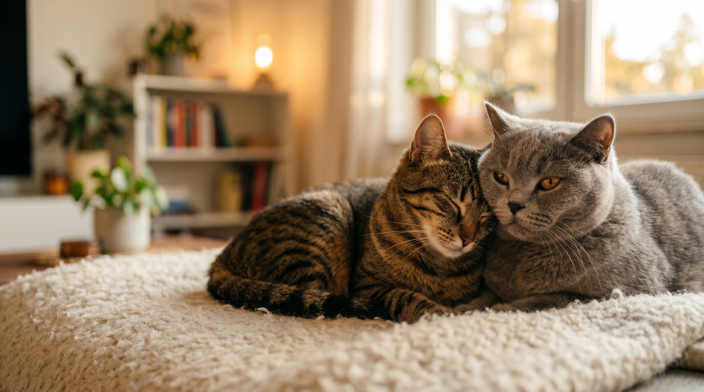 Zwei Katzen schmusen